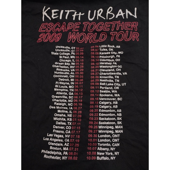Keith Urban Escape Together 2009 World Tour Tshirt Black size L Unisex - Picture 7 of 8